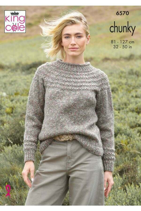 Knitting Pattern Sweater and Cardigan in King Cole Dalesway Moors Chunky 6570