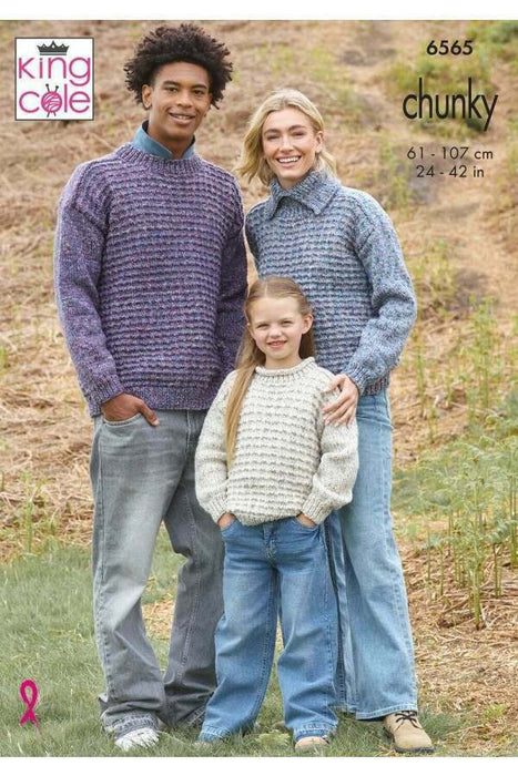 Knitting Pattern Adult and Child Sweaters in King Cole Dalesway Moors Chunky 6565