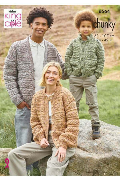 Knitting Pattern Adult and Child Cardigans in King Cole Dalesway Chunky and Dalesway Moors Chunky 6564