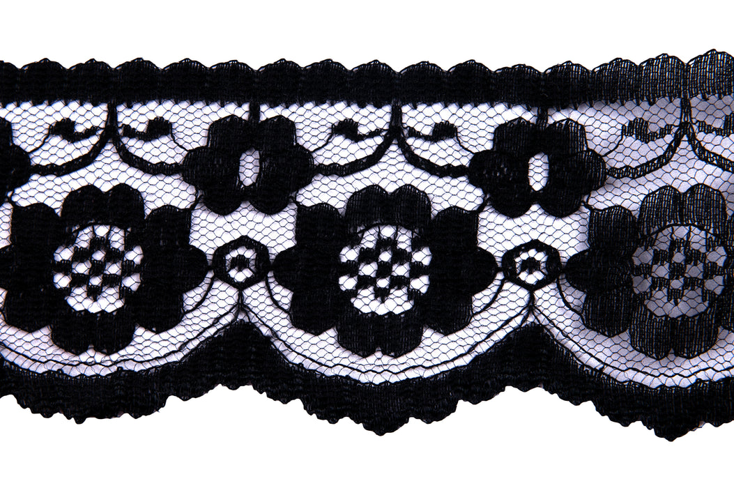 Trimmings Lace Nylon Black 65mm x 1metre ET363/BLK