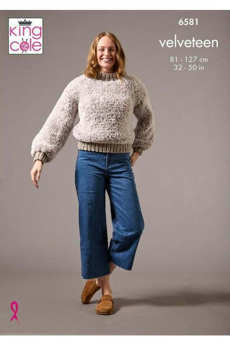 Knitting Pattern Sweater and Gilet in king Cole Velveteen Super Chunky 6581