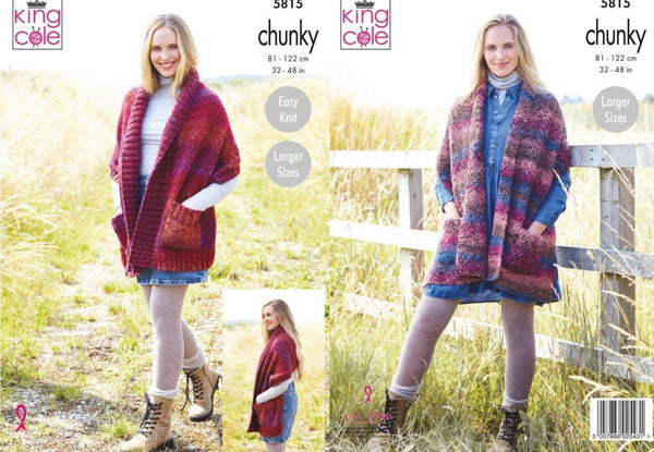 Knitting Pattern Ladies Shawls in King Cole Autumn Chunky 5815