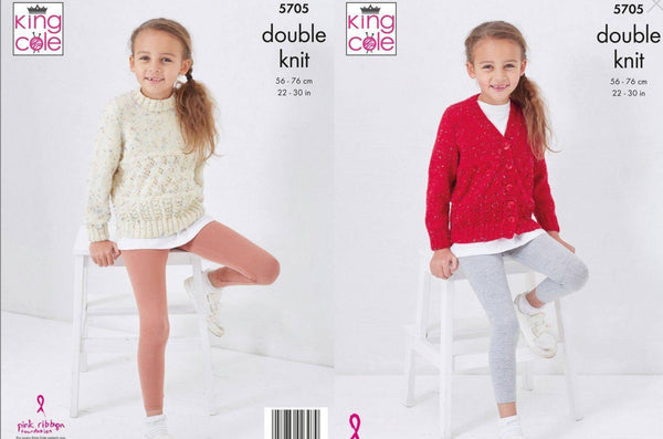 Knitting Pattern Girls Cardigan and Sweater in King Cole Big Value Tweed DK 5705