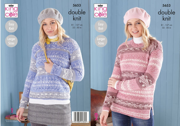 Knitting Pattern Ladies Sweater and Tunic in King Cole Fjord DK 5653