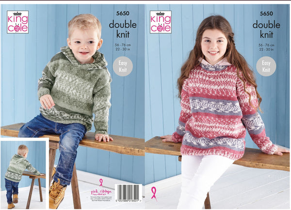 Knitting Pattern Children's Sweater & Hoodie in King Cole Fjord DK 5650