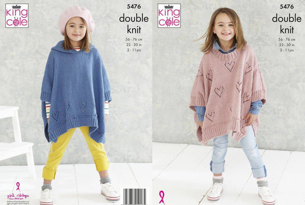 Knitting Pattern Girls’ Ponchos in King Cole Subtle Drifter DK 5476