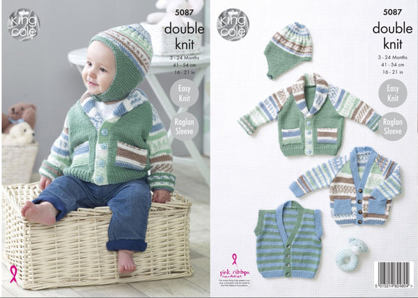 Knitting Pattern Baby Jacket Gilet & Hat in King Cole Cherish & Cherished DK 5087