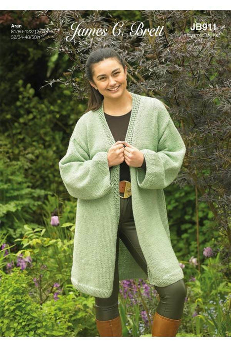 Knitting Pattern Long Cardigan in James C. Brett Croftland Aran JB911