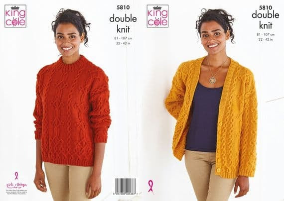 Knitting Pattern Ladies Sweater & Cardigan in King Cole Merino DK 5810