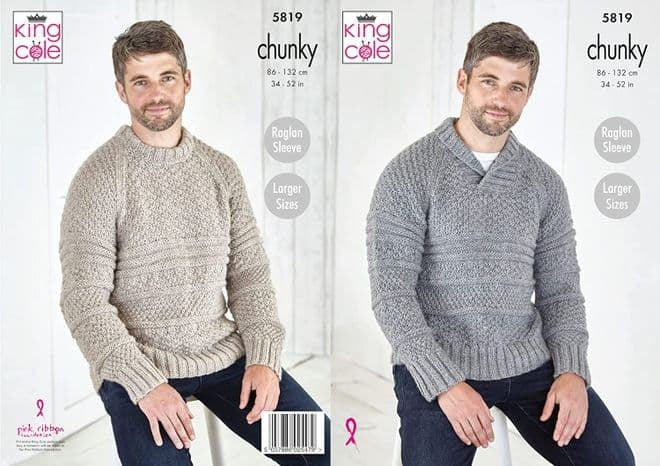 Knitting Pattern Mens Sweaters in King Cole Big Value Chunky 5819
