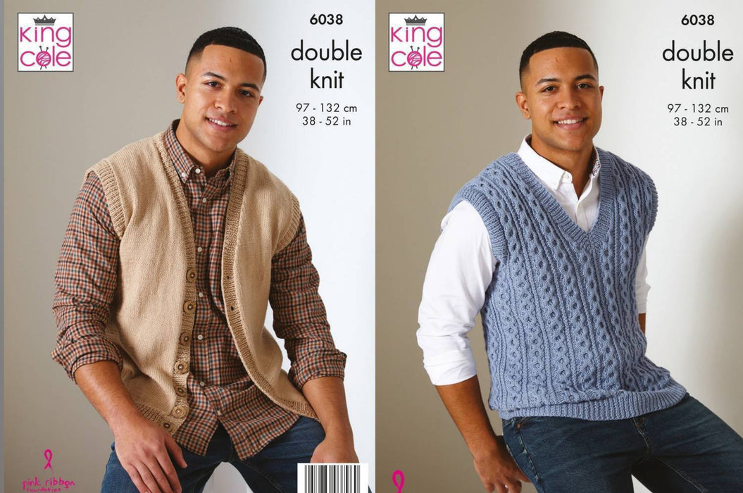 Knitting Pattern Mens Waistcoat & Sweater Vest in King Cole Cottonsoft DK 6038