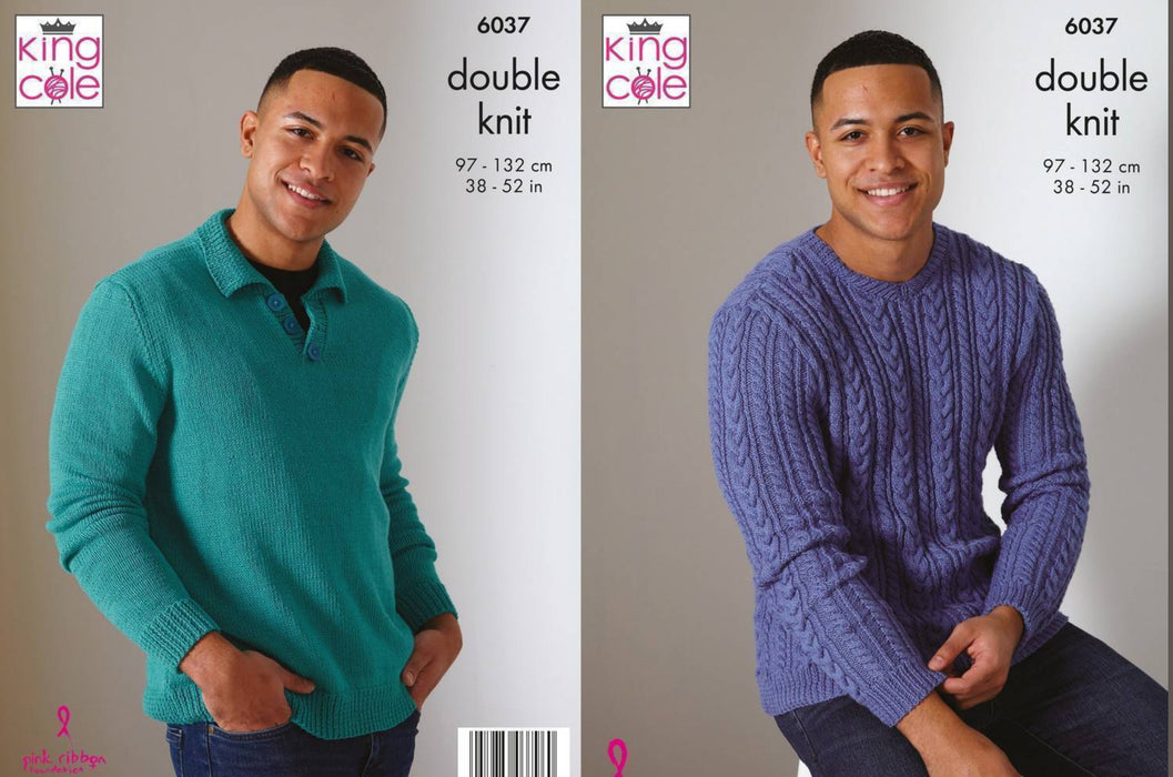 Knitting Pattern Mens Sweaters in King Cole Cottonsoft DK 6037