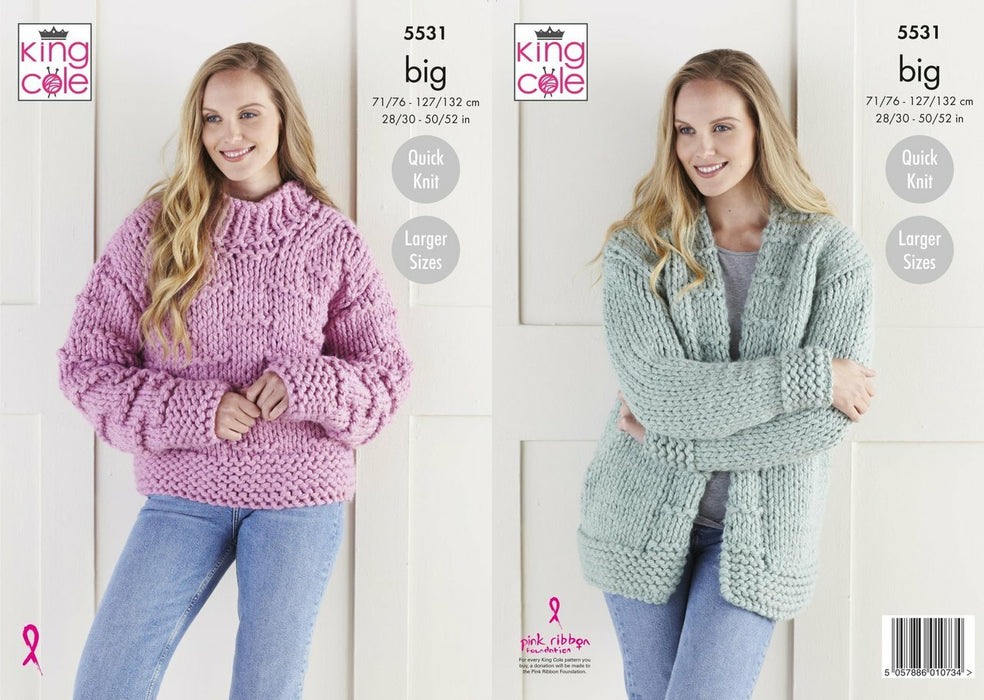 Knitting Pattern Ladies Jacket & Sweater in King Cole Big Value BIG 5531