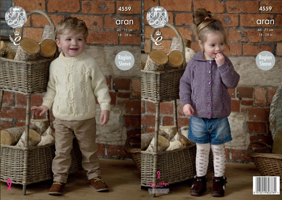 Knitting Pattern Childs Sweater & Cardigan in King Cole Fashion Aran 4559