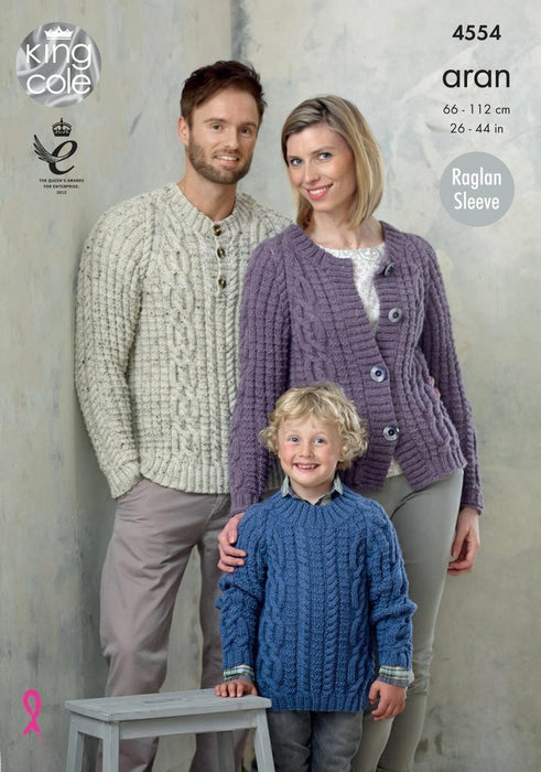 Knitting Pattern Family Sweaters & Cardigans in King Cole Fashion Aran 4554