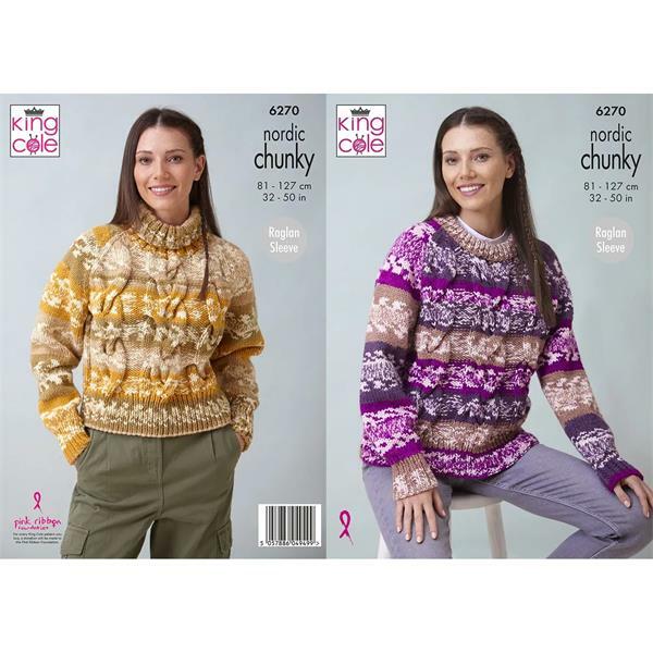 Knitting Pattern Ladies Cardigan & Sweater in King Cole Nordic Chunky 6271