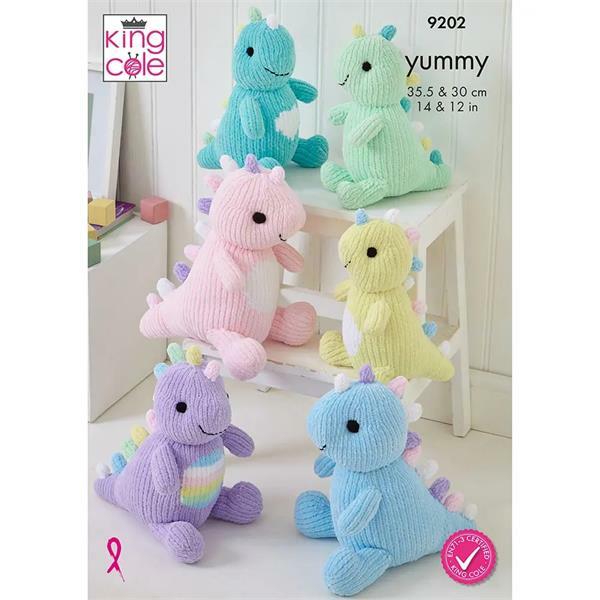 Knitting Pattern Cuddly Dinosaurs in King Cole Yummy & DK 9202