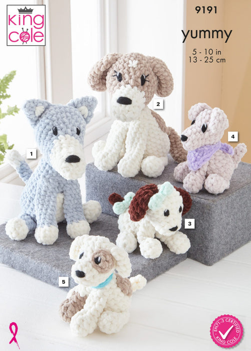 Crochet Pattern Yummy Dogs Crocheted in King Cole Yummy Chunky 9191