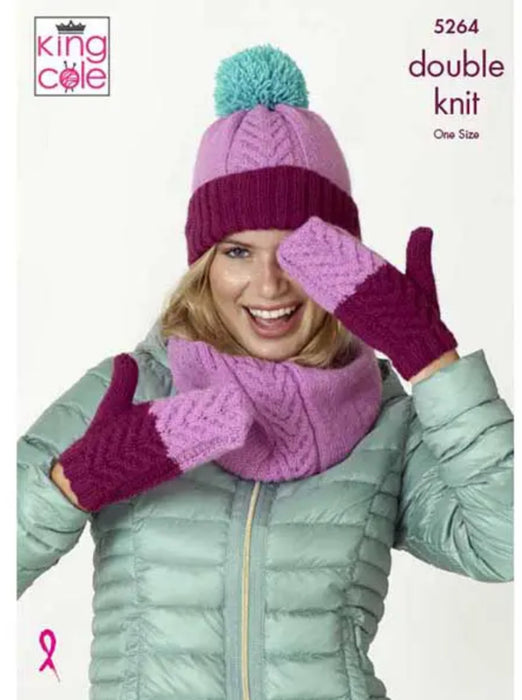 Knitting Pattern Snoods, Mitts & Hats Knitted in King Cole Big Value DK 50g 5264