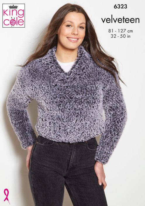 Knitting Pattern Sweater & Cardigan Knitted in King Cole Velveteen 6323