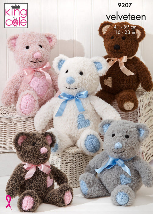 Knitting Pattern Velveteen Teddy Bears Knitted in King Cole Velveteen 9207