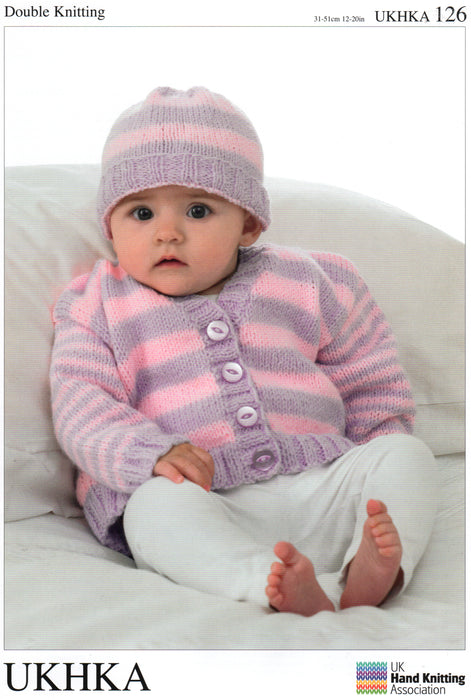 Knitting Pattern Baby Cardigans & Hat Knitted in Double Knitting UKHKA 126