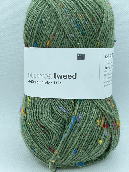Rico Superba Tweed 4 Ply Sock Yarn 100g - Olive 005