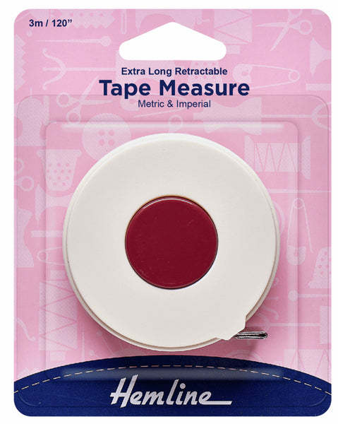 Hemline Retractable Tape Measure EXTRA LONG 300cm H253.XL