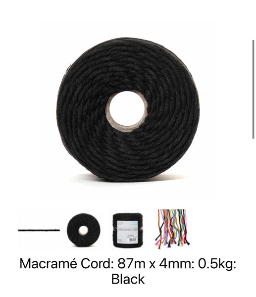 Macrame Cord 87m x 4mm - 0.5kg Black - TMC4
