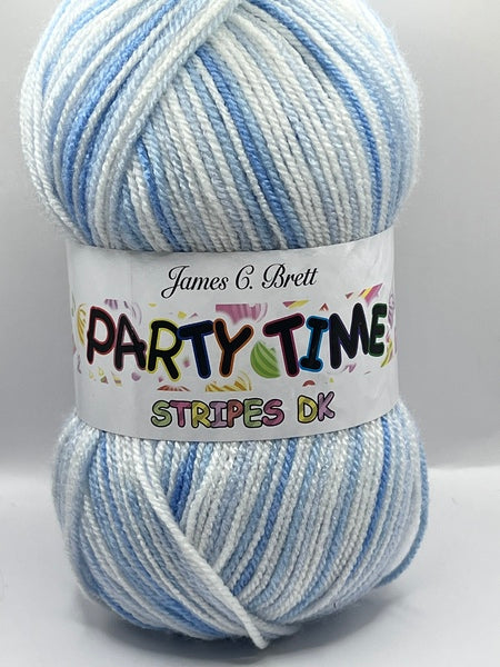 James C. Brett Party Time Stripes DK Yarn 100g - Summer Sky PTS05