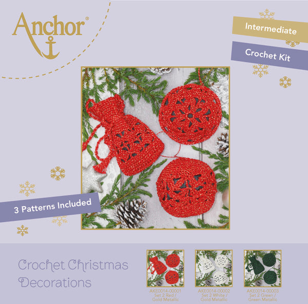 Anchor Crochet Kit - Christmas Tree Decorations - Red - AKE0014-00001
