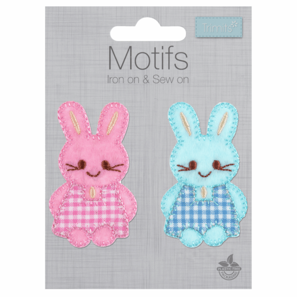 Trimits Motif - Pink and Blue Checked Bunnies - CFM2\038