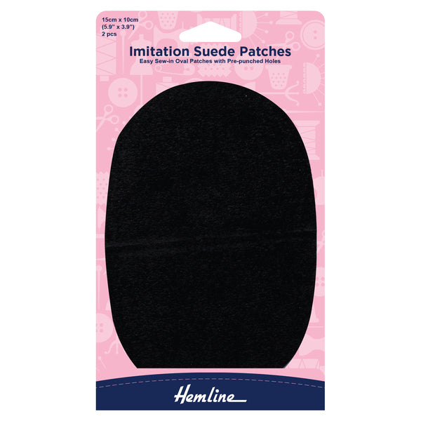 Hemline Sew-In Imitation Suede Patches Black - H699.S.BLK