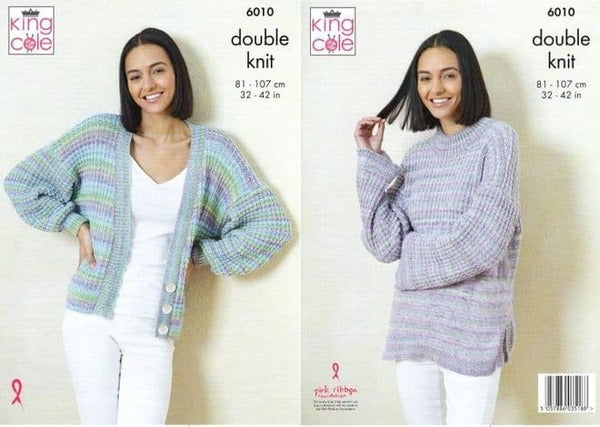 Knitting Pattern Ladies Cardigan & Sweater King Cole Beaches DK 6010