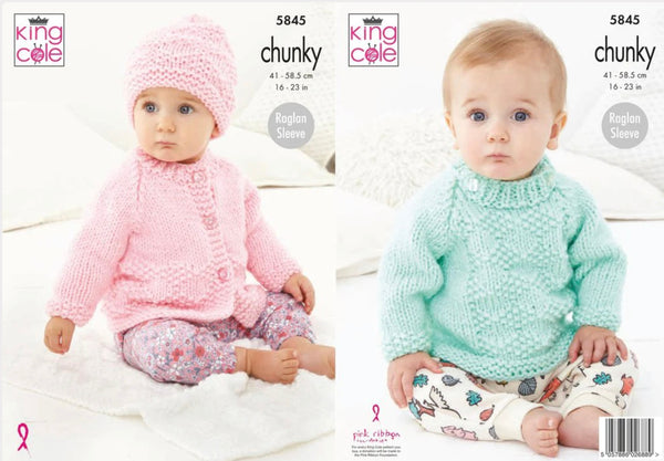 Knitting Pattern Babies Cardigan & Sweater Knitted in King Cole Comfort Chunky 5845