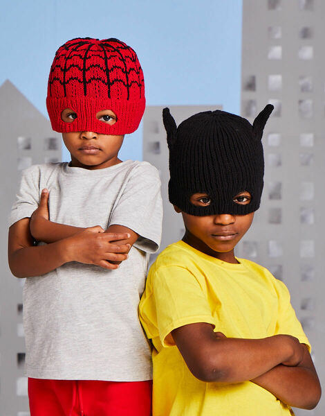 Knitting Pattern Sirdar Childs Super Hero Hats in Snuggly Replay DK - 2619