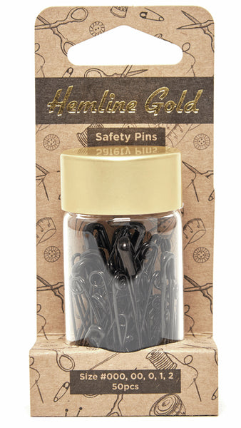 Hemline Gold Assorted Size Safety Pins (Black) - 415.99.BK.HG