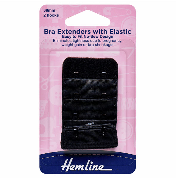 Hemline Bra Extender With Elastic 38mm Black - H771.38E.B