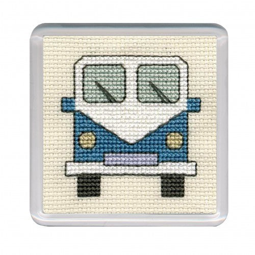 Textile Heritage Coaster Cross Stitch Kit - Campervans - Blue COCVB