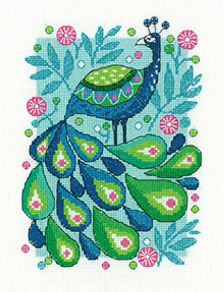 Heritage Crafts Karen Carter Collection - Peacock Cross Stitch Kit KCPE1504