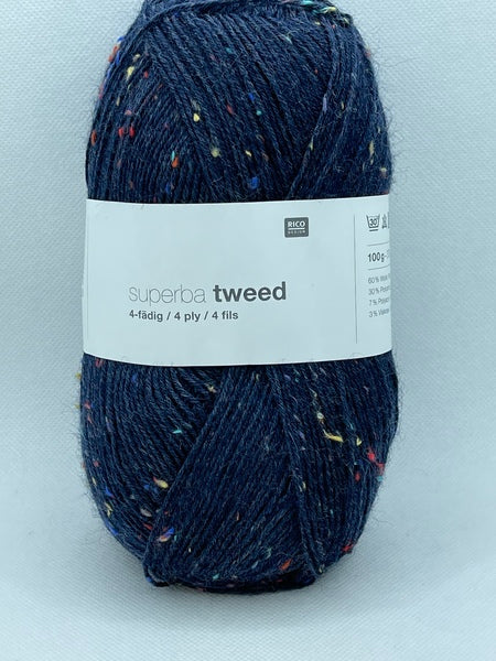 Rico Superba Tweed 4 Ply Sock Yarn 100g - Navy Blue 006