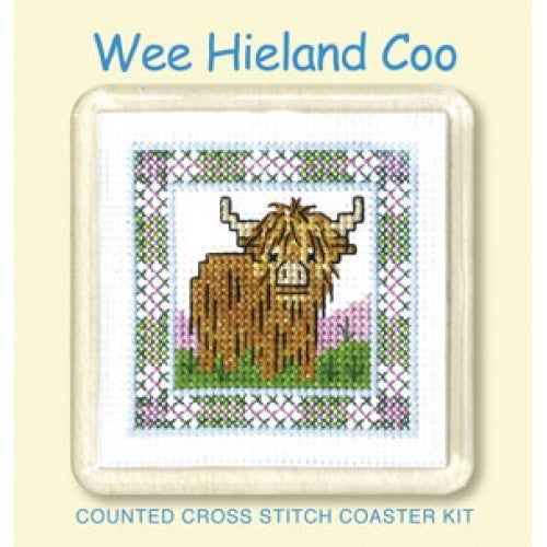 Textile Heritage Coaster Cross Stitch Kit - Wee Hieland Coo COWHC