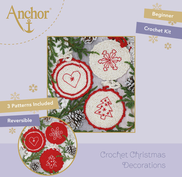 Anchor Crochet Kit - Reversible Christmas Tree Decorations - Red & White - AKE0011-00001