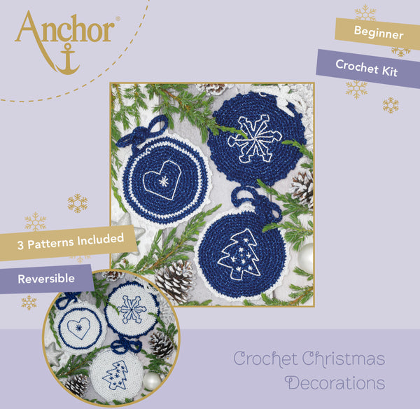Anchor Crochet Kit - Christmas Tree Decorations Reversible - Blue / White - AKE0012-00002