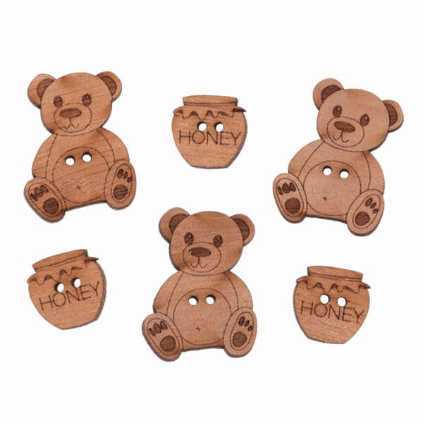 Trimits Buttons Wooden - Teddy Bears