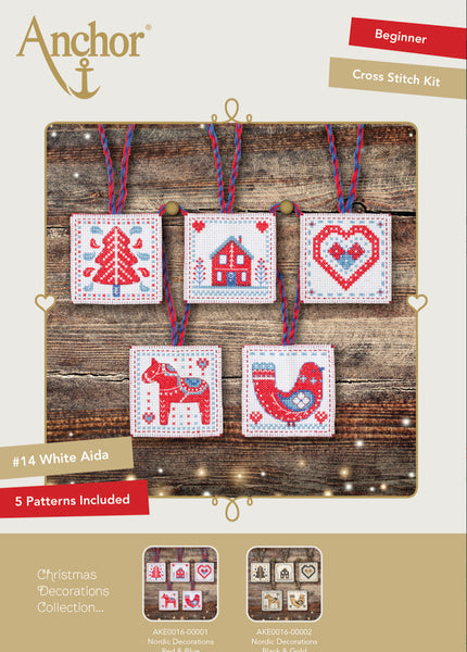 Anchor Nordic Christmas Tree Decorations Red & Blue Cross Stitch Kit - AKE0016-00001