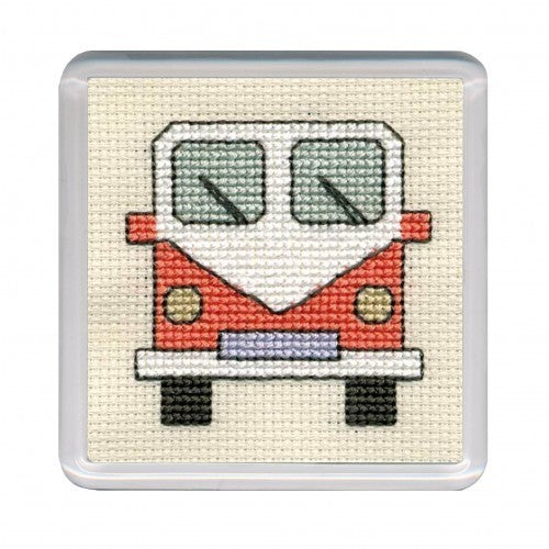 Textile Heritage Coaster Cross Stitch Kit - Campervans - Orange COCVO