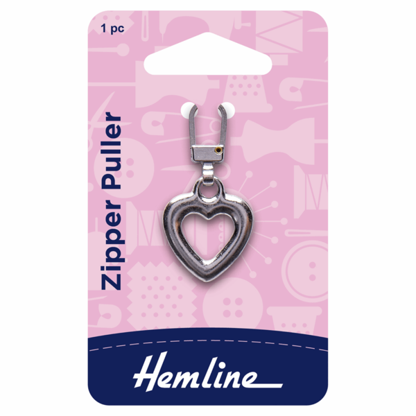 Hemline Zipper Puller Heart Silver - H164.03