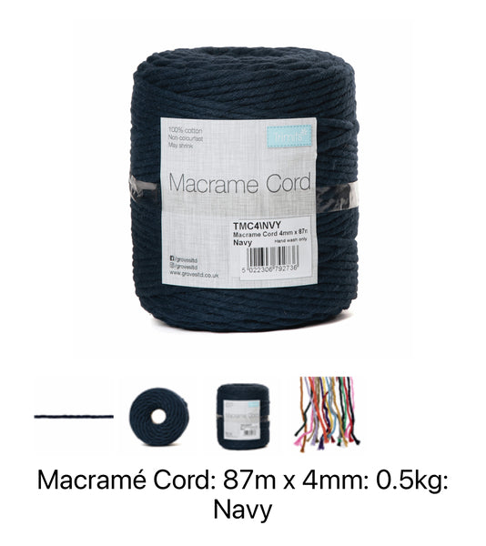 Macrame Cord 87m x 4mm - 0.5kg Navy - TMC4