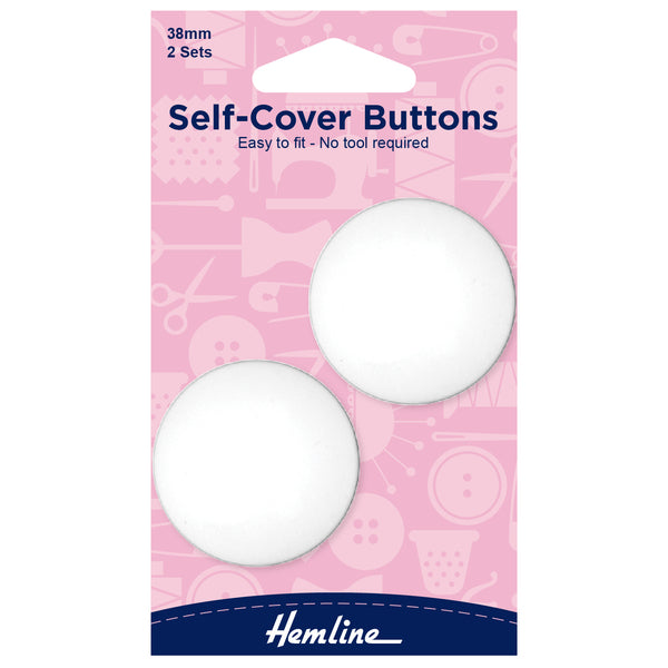 Hemline Self Cover Buttons - White Plastic 38mm - H475.38